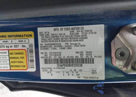 2017 Ford Fusion Se from USA, damaged, VIN 3FA6P0HD8HR220338